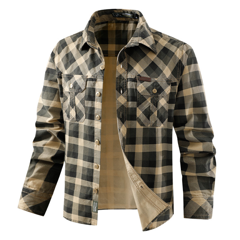 Men Plaid Casual Shirts Male M - Flannel Shirt Lined 评论和价格